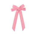 Pink velvet double bow hair clip with long ribbons for sweet Christmas party hair styling - Pink