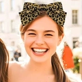 Cerchietto alla moda per donna con grande fiocco leopardato in marrone e nero - Leopardo Giallo