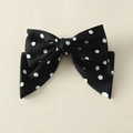 Barrette à cheveux nœud à pois noir et blanc avec pince à ressort vintage - Noir