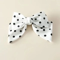 Barrette à cheveux blanche à pois noirs au style textile classique fait à la main - Blanc