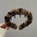 Diadema de felpa con estampado de leopardo y dientes antideslizantes para estilo de otoño invierno - Leopardo Claro