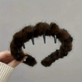 Diadema de felpa marrón oscuro con dientes internos para agarre seguro y estilo retro - Estampado de Leopardo Oscuro