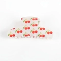 Translucent white hair claw clip with vibrant red cherry print and green leaves - White with Cherries