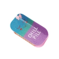 Detail of glitter gradient hair claw clip featuring chill pill text and cartoon smiley face - Blue Green Gradient Style (3)