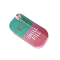 Macro detail of red and green glitter pill hair claw clip with reindeer and Chill Pill text - Red Green Christmas Style (4)