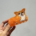 Pince à cheveux corgi mignon en acrylique orange avec texture marbrée pour queue de cheval - Style Corgi Assis Orange