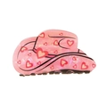 Pink cowboy hat hair claw with heart patterns made of high quality acetate material - Heart Pattern Style