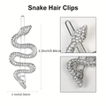 Silver rhinestone snake hair clip hairpins for women with size measurement details - Snake Shape / Silver