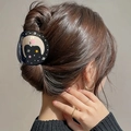 Black large hair claw clip with cute cartoon moon and sun prints for women - Moon Style (1)