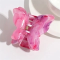 Pince à cheveux papillon avec texture marbre rose et ressort doré pour femmes - Papillons rose rouge