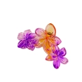 Détail de trois fleurs de frangipanier dégradées sur grande pince à cheveux à ressort - Dégradé Violet Orange Jaune (7)