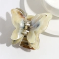 Pince à cheveux papillon 8cm avec texture marbrée et acétate crème et ambre élégant - Papillon marron