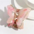 Pince à cheveux papillon à motif marbré rose et blanc avec ressort en métal doré - Papillon Rose