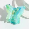 Pince à cheveux papillon 8cm en résine acétate avec dégradé de marbre bleu et menthe - Papillon Bleu