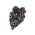 Double-layered bow hair clip with strawberry floral print on navy fabric with streamers - Black Strawberry