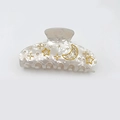 Elegante pinza per capelli in acrilico bianco con motivi luna stella dorati e strass - PT990 / Bianco