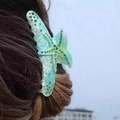 Pinza para el pelo estrella de mar en acetato jaspeado azul con cristales verdes - Verde