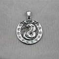 Retro stainless steel necklace with round zodiac snake pendant in silver finish - Snake (Pendant Only (Without Chain))