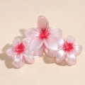 Pince à cheveux fleur de frangipanier dégradé rose avec finition nacrée et clip à ressort - Rouge
