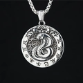 Retro silver snake pendant necklace featuring engraved Chinese zodiac signs and matte finish - Snake (Pendant With Chain)
