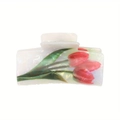Detail der weißen Haarklammer mit rotem Tulpenmuster und Perlmutt-Finish aus Acetat - Rote Tulpen Stil (2)