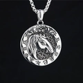 Vintage titanium steel round zodiac pendant necklace featuring embossed horse head design - Horse (Pendant With Chain)