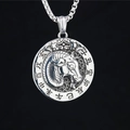 Silver zodiac sheep pendant necklace in stainless steel with traditional Chinese characters - Goat (Pendant With Chain)