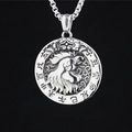 Retro zodiac rooster round pendant in silver titanium steel with traditional chain - Rooster (Pendant With Chain)