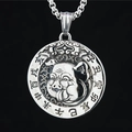 Vintage silver steel necklace with zodiac pig relief and Chinese calligraphy charm - Pig (Pendant With Chain)