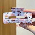 Pink Halloween claw clip with ghost and pumpkin patterns, 8.5cm square shark hair clamp - Pink White Black Mix Halloween Cartoon Style (6)