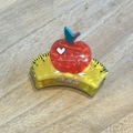 Mini yellow ruler hair claw with a red heart apple design for creative hair styling - Ruler
