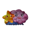 Schattige haarklem met gele ster en roze wolk met een lachend gezicht erop - Gele Ster Paarse Wolk
