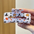Translucent Halloween hair claw with pumpkins, bats and witch hats patterns - Halloween Pumpkin / White Glitter Halloween Pumpkin Style (4)