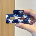 Detail of dark blue Halloween ghost hair claw clip with white spirit and broom pattern - Dark Blue Ghost Broom Pattern