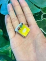 Creative miniature yellow crayon box ring with colorful tips on a gold metal band - Crayon Box Style