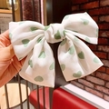 Fermaglio per capelli a fiocco bianco con cuori verdi e clip a molla dolce - Bianco Cuore Verde (Nastro Corto)