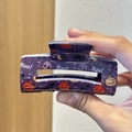 Pinza per capelli Halloween viola glitterata con stampe di zucca e gatto nero - Stile Gatto Scheletro Viola Brillantini