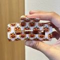 Pinza per capelli Halloween con stampa zucca arancione e finitura glitter bianca - Bianco Stile Zucca