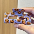 Pinza per capelli viola glitterata con stampa di zucca di Halloween per acconciature - Stile Zucca Viola Lucido