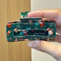 Pince à cheveux de Noël vert foncé avec Père Noël, élan et motifs de fête imprimés - Vert Foncé Motif Mixte de Noël (5)