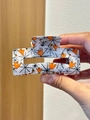 Pinza per capelli Halloween bianca con stampa di fantasmi arancioni e ragnatele - Stile Ragnatela Fantasma Bianco