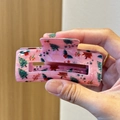 Pince à cheveux en acétate rose avec motifs de sapin de Noël et baies rouges - Rose Motif Sapin de Noël (7)