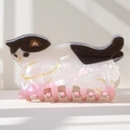 Pince à cheveux chat noir et blanc avec finition nacrée élégante pour femmes - Chat aux Pattes Roses