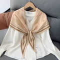 Elegant white V-neck shirt with luxury champagne silk scarf featuring vintage patterns - 170x50cm / Light Khaki