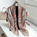 Bohemian paisley large square scarf in khaki with vibrant floral patterns and brooch - Herringbone Large Square Scarf / Khaki