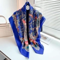 Ethnic style paisley square scarf in deep blue silk feel with red floral patterns - Dark Blue Paisley Rose Print / Blue (110RZW008-5)