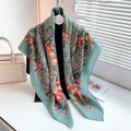 Detail of mint green paisley scarf with red roses and white camellia brooch - Cyan (110RZW008-3)
