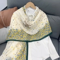 Elegante katoenen linnen sjaal met blauw bloemenpatroon en vintage koetsbedrukking - Donkergroen