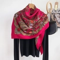 Ethnic paisley pattern shawl in vibrant rose red with soft velvet touch and vintage style - Rose Red Paisley Print / Pinkish Red (110RZW001-1)