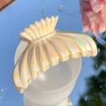 Elegant iridescent shell hair claw clip in creamy white finish for hair styling - Fishtail-4 (Iridescent Milky White)